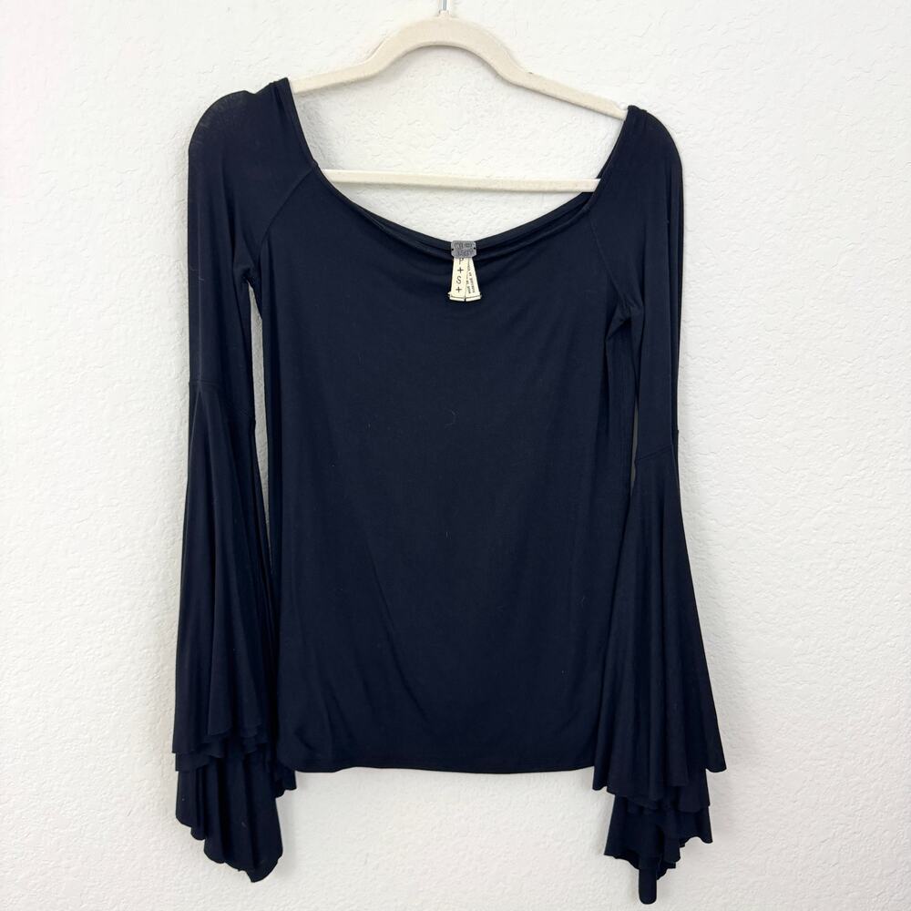 Free People Womens Birds Of Paradise Top Blouse Size S Off Shoulder Black